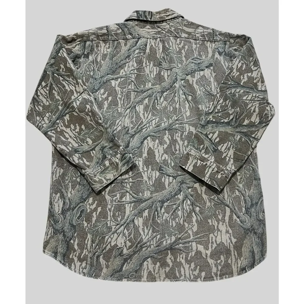 Vintage 80s Mossy Oak Tree Stand Camo Chamois Shirt Heavy Flannel Made in USA XL